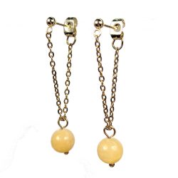 18K Real Gold Plated Stainless Steel Yellow Jasper Gemstone Tassel Earrings