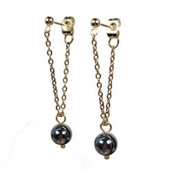 18K Real Gold Plated Stainless Steel Hematite Gemstone Tassel Earrings