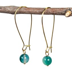 18K Real Gold Plated Stainless Steel Green Agate 8mm Gemstone Earrings