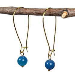 18K Real Gold Plated Stainless Steel Blue Agate 8mm Gemstone Earrings