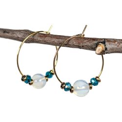 18K Real Gold Plated Stainless Steel Platinum Hoop Green Crystal Gemstone Earrings