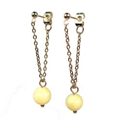 18K Real Gold Plated Stainless Steel Green Yellow Jade Gemstone Tassel Earrings