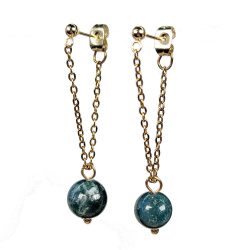 18K Real Gold Plated Stainless Steel India Agate Gemstone Tassel Earrings