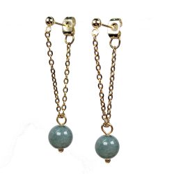 18K Real Gold Plated Stainless Steel Burmese Jade Gemstone Tassel Earrings