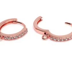 Real Rose Gold Plated Cubic Zirconia Huggie Hoop Rhinestone Earrings