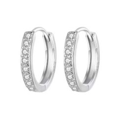 Silver Stainless Steel Huggie Hoop Rhinestone Earrings