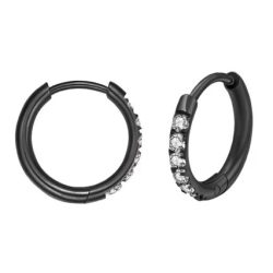 Black Stainless Steel Huggie Hoop Rhinestone Earrings