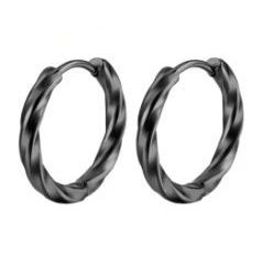 Black Stainless Steel Twist Huggie Hoop Earrings