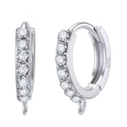 Stamped 925 Sterling Silver Huggie Hoop Rhinestone Earrings