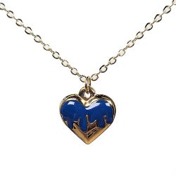 Stainless Steel Dark Blue Bleeding Heart Enamel Charm Gold Necklace