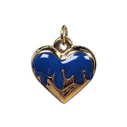Stainless Steel Dark Blue Bleeding Heart Enamel Charm Gold