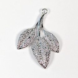 Real Platinum Plated Three Leaf Branch Charm