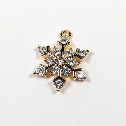 18K Real Gold Plated Cubic Zirconia Rhinestone Snowflake Charm