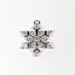 Real Platinum Plated Cubic Zirconia Rhinestone Snowflake Silver Charm