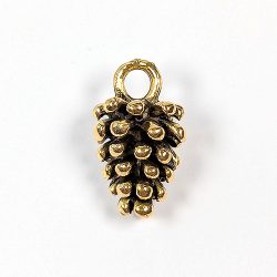 Detailed 3D Pine Cone Pendant Antique Gold