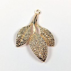 18K Real Gold Plated Three Leaf Branch Charm