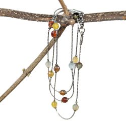 Real Platinum Plated Mixed Gemstones Station Necklace