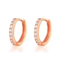 Rose Gold Stainless Steel Huggie Hoop Rhinestone Earrings