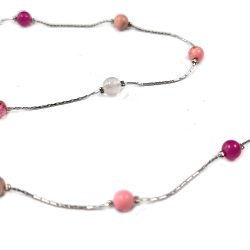 Pink Gemstones Boston Link Chain Station Bracelet