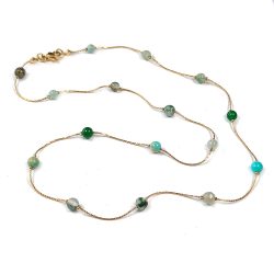 Green Gemstones Boston Link Chain Station Necklace
