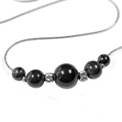 Triple Size Black Gemstones Boston Link Chain Bracelet