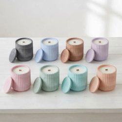 Concrete Soy Scented Candle Round Ribbed Pot Jar Holder