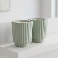 Concrete Soy Coconut Scented Candle Ribbed Pot Jar Holder