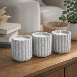 Soy Essential Oil Candle Marble Eco Resin Round Ribbed Pot Jar Holder