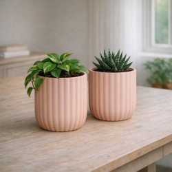 Eco Resin Succulent Plant Rounded Ribbed Pot Jar Potter Candle Holder
