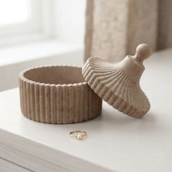 Concrete Ribbed Round Tent Jar with Lid Trinket Bowl Dish