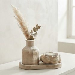 Concrete 3-Piece Set Tray Vase Lotus Tealight Candle Holder