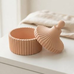 Eco Resin Ribbed Round Tent Jar with Lid Trinket Bowl Dish