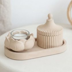 Eco Resin 3-Piece Set Tray Tent Jar Lotus Tealight Candle Holder
