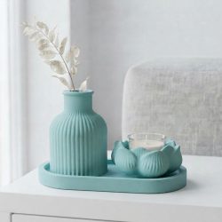 Eco Resin 3-Piece Set Tray Vase Lotus Tealight Candle Holder