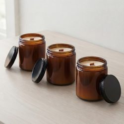 Soy Coconut Essential Oil 8oz Amber Jar Wood Wick Candle
