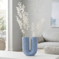 Concrete Modern Double U Shape Ribbed Vase or Candle Holder