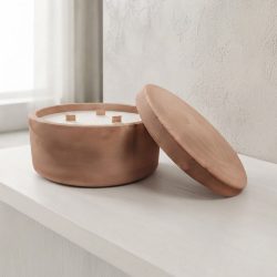 Concrete Round Dish Soy Coconut Scented Tri Wood Wick Candle Holder