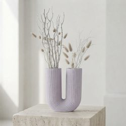 Eco Resin Modern Double U Shape Ribbed Vase or Candle Holder