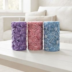 Soy Beeswax Embossed Flowers Colorful Scented Pillar Candles