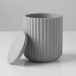 Concrete Ribbed Round Jar with Lid Candle Cup Trinket Bowl