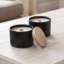 Soy Coconut Scented Black Tin Jar Beige Lid Candle