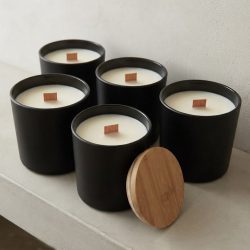 Soy Coconut Scented 10oz Black Jar with Bamboo Lid Candle