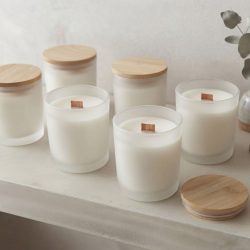 Soy Coconut Scented 10oz Frosted Jar with Bamboo Lid Candle