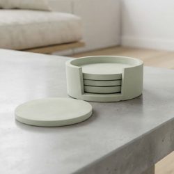 Concrete Naturals Round 4 Coasters with Holder Set